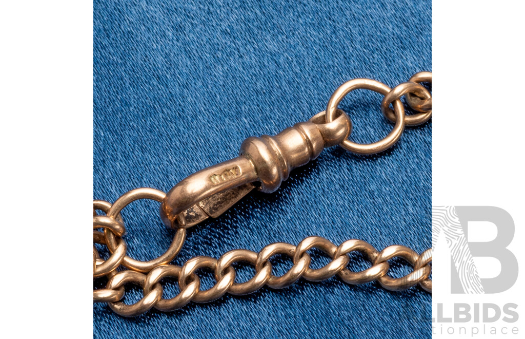 9ct Rose Gold Medium Curb T Bar and Fob Necklace - 18.37gms