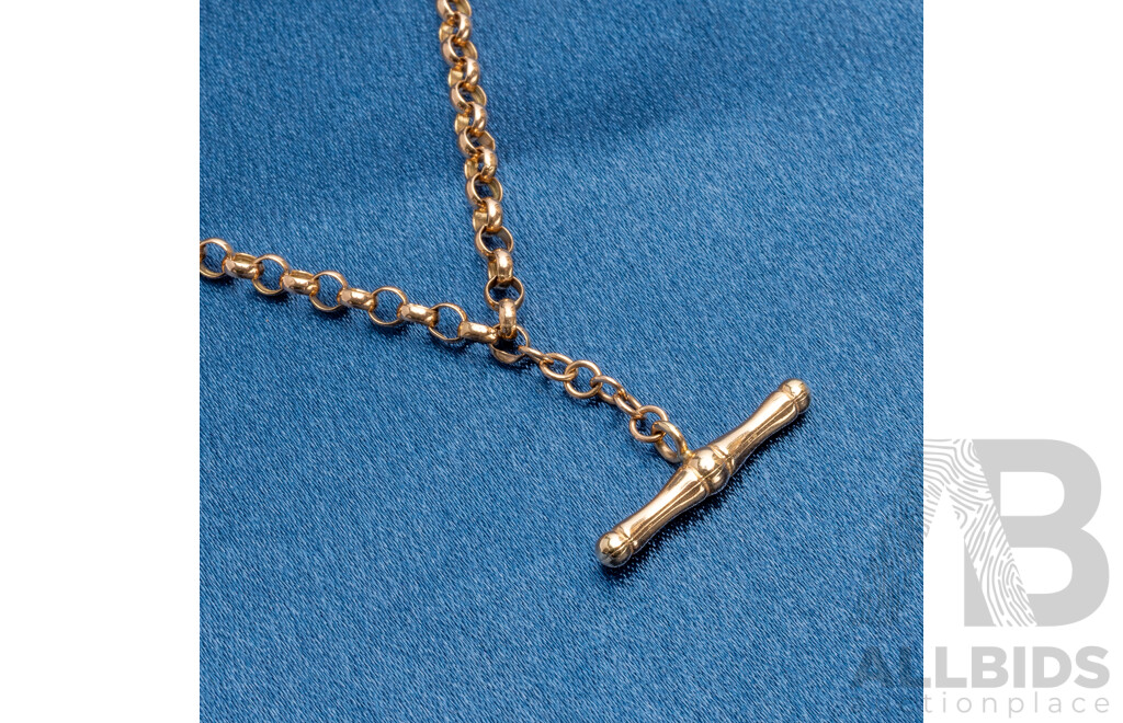 9ct Rose Gold Medium Belcher Link Necklace with T Bar - 4.33gms