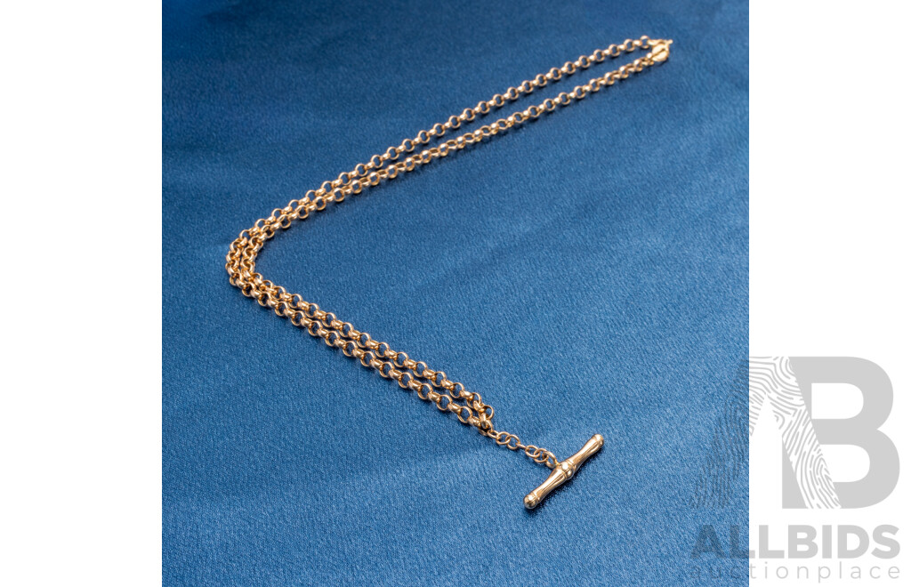 9ct Rose Gold Medium Belcher Link Necklace with T Bar - 4.33gms