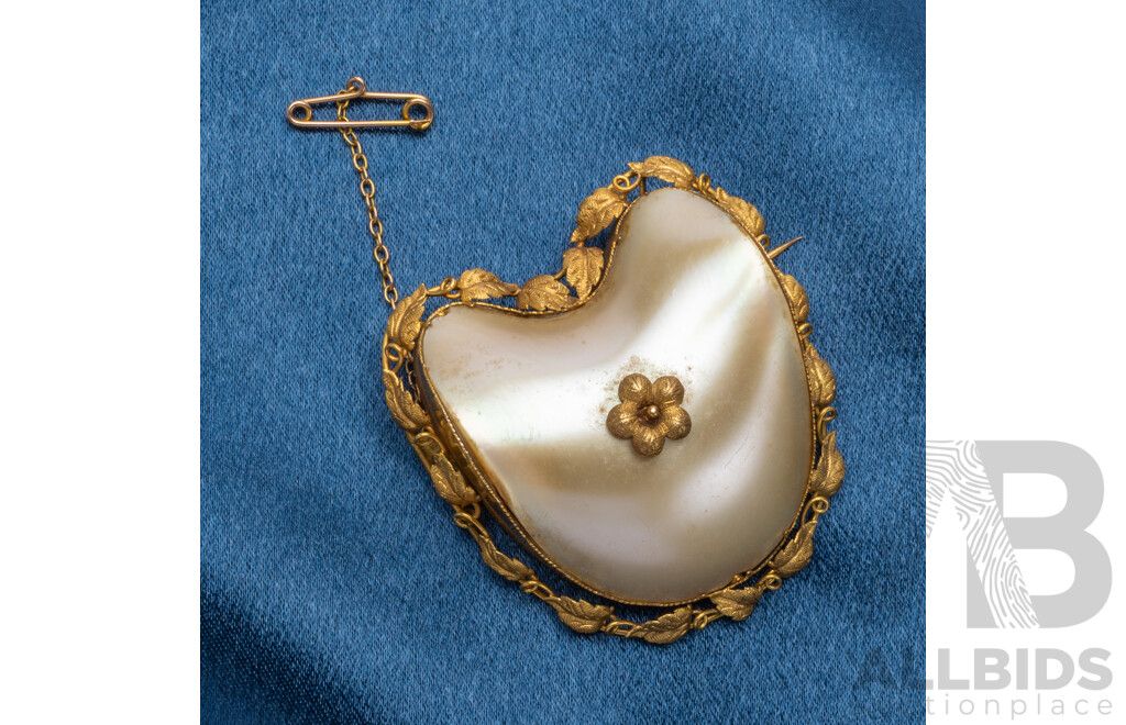Antique Gold and Mother of Pearl Heart Shaped Brooch - Made in Australia Approx 1896