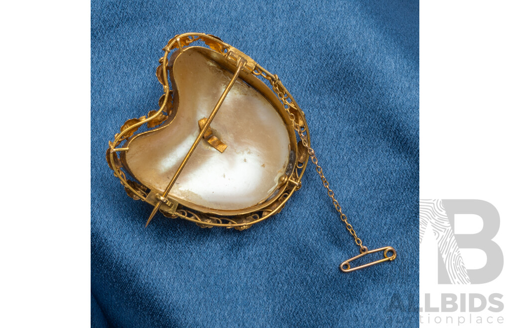 Antique Gold and Mother of Pearl Heart Shaped Brooch - Made in Australia Approx 1896