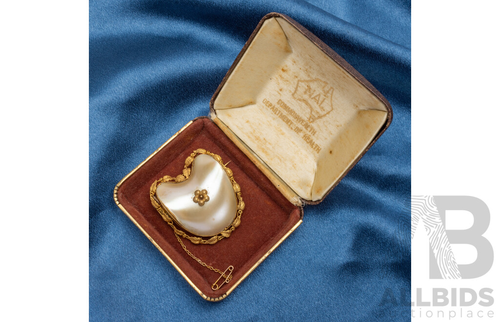 Antique Gold and Mother of Pearl Heart Shaped Brooch - Made in Australia Approx 1896