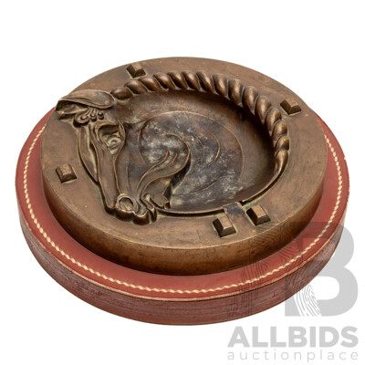 Vintage Bronze and Leather Hermes Ashtray - Mid Century