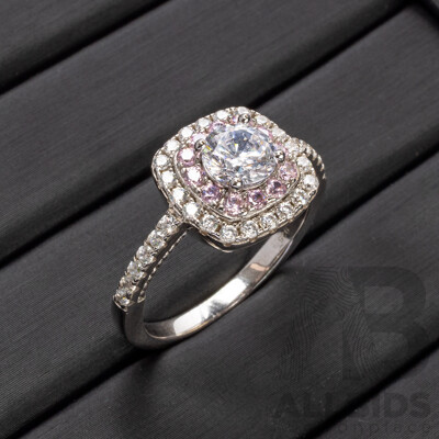 925 Sterling Silver, White & Pink Cubic Zirconia Ring - by Diamonesque