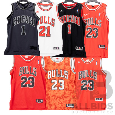 L13 - Collection of Seven Chicago Bull Basket Ball Jerseys