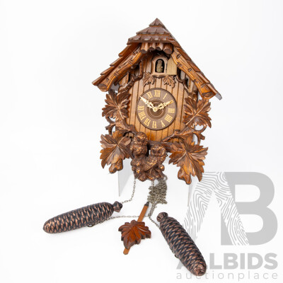 Vintage Black Forest Owl Motif Cuckoo Clock