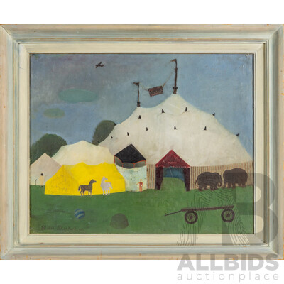 Philip Shepherd (20th Century, Australian, 1929-1994), Circus Comes to Town, Wonderful Original Vintage Oil on Board, 52 x 62 cm (frame)