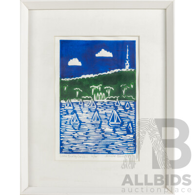 Jennifer Baird, (20th Century, Australian), Lake Burley Griffin (2017), Wonderful Editioned & Signed Original Screenprint, 37 x 30 cm (frame)