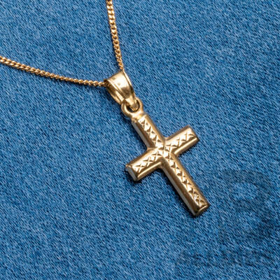 9ct Yellow Gold Fine Chain and Cross Pendant - 1.36gms