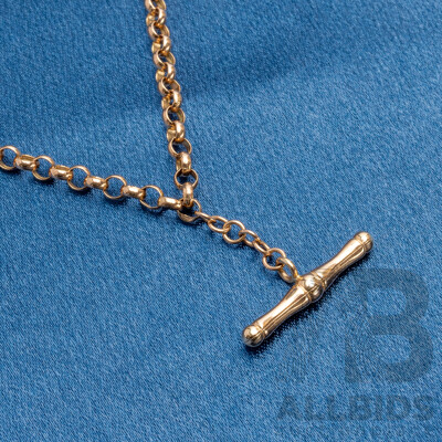 9ct Rose Gold Medium Belcher Link Necklace with T Bar - 4.33gms