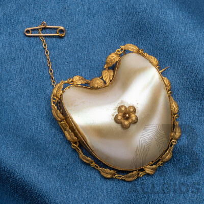 L97 - Antique Gold and Mother of Pearl Heart Shaped Brooch - Made in Australia Approx 1896