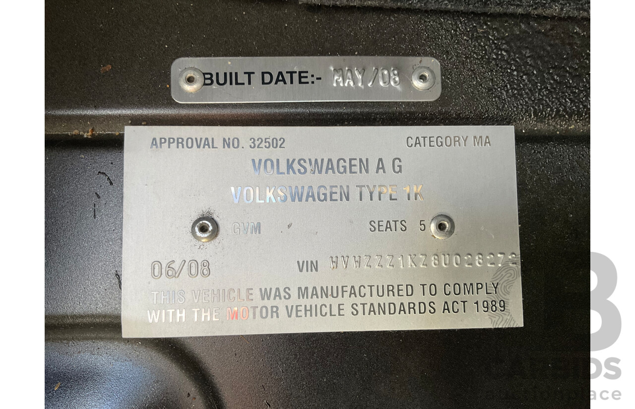 6/2008 Volkswagen Golf 2.0 TDI Pacific 1K MY08 Upgrade 5d Hatchback Deep Black Pearl Turbo Diesel 2.0L