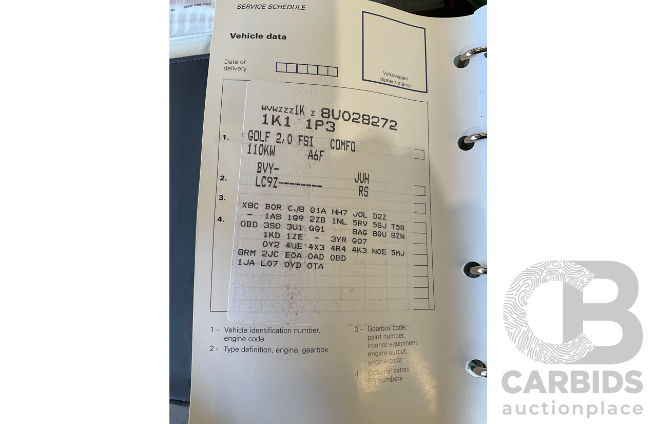 6/2008 Volkswagen Golf 2.0 TDI Pacific 1K MY08 Upgrade 5d Hatchback Deep Black Pearl Turbo Diesel 2.0L