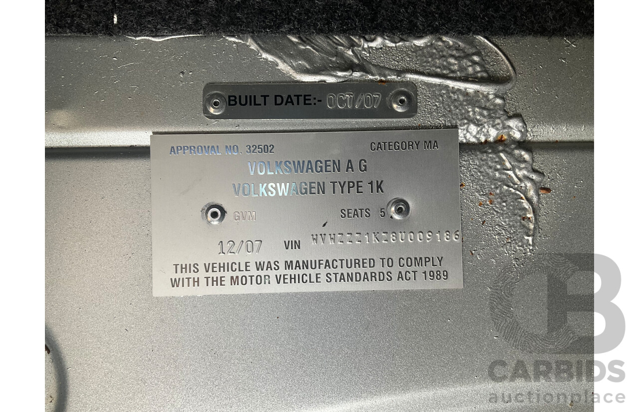 12/2007 Volkswagen Golf 1.6 Comfortline 1K MY08 UPGRADE 5d Hatchback Reflex Silver Metallic 1.6L