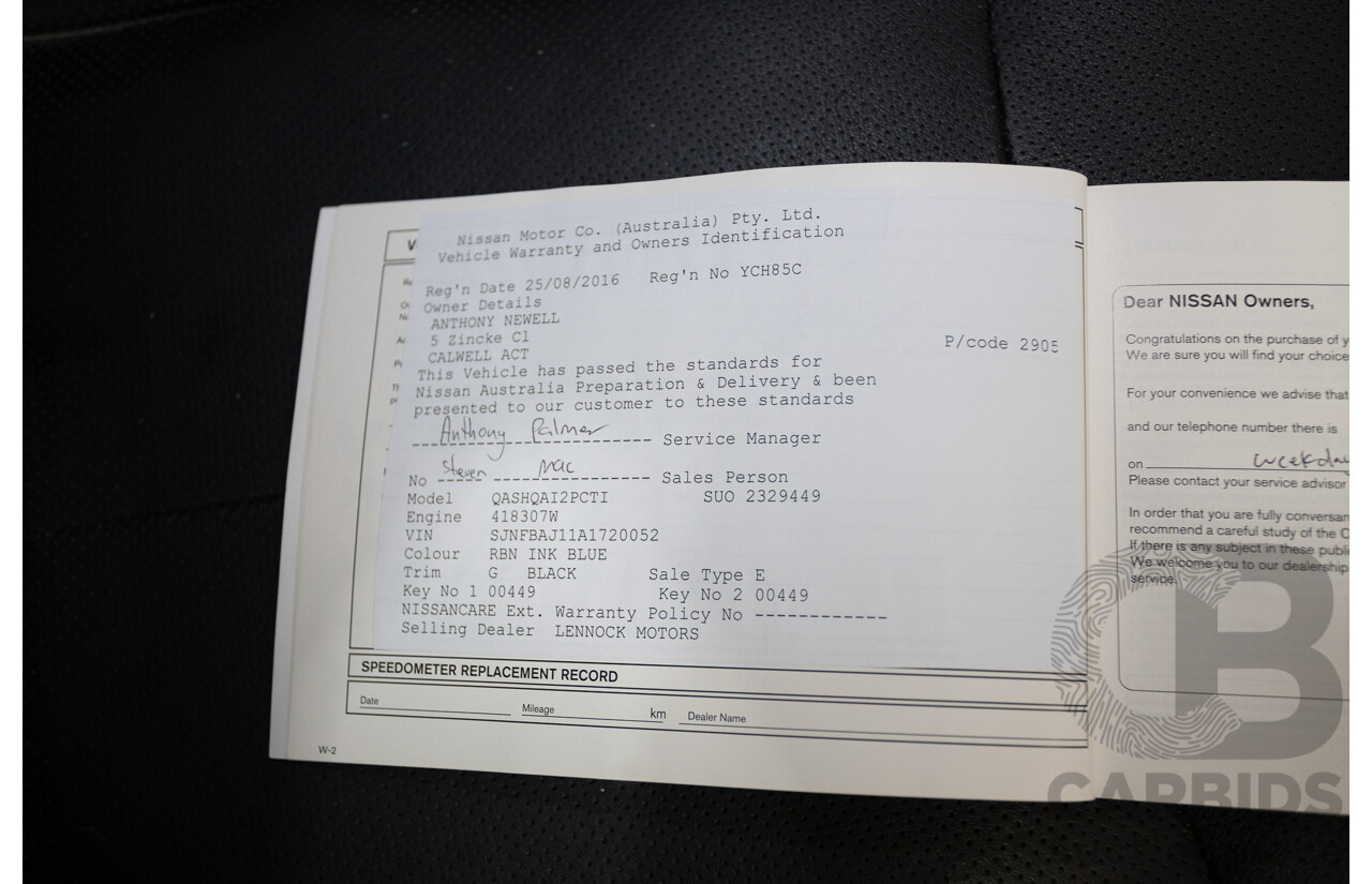 07/2016 Nissan Qashqai Ti J11 4D Wagon Ink Blue Metallic 2.0L