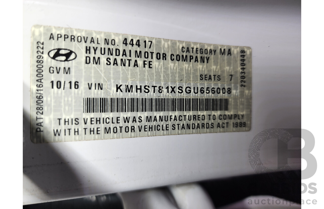 10/2016 Hyundai Santa Fe Active CRDi (4x4) DM SERIES II (DM3) 4d Wagon White 2.2L