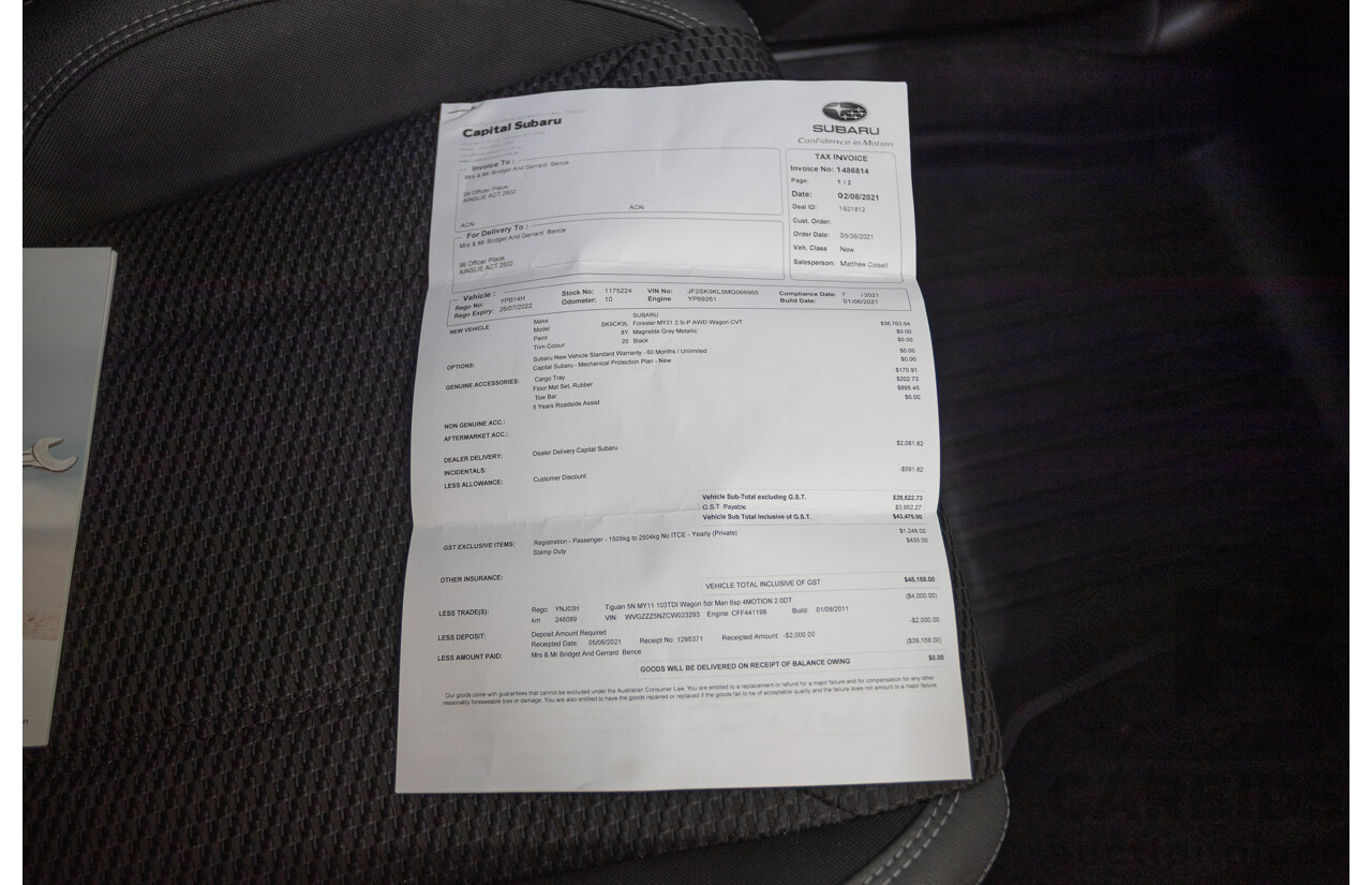 07/2021 Subaru Forester 2.5i Premium (AWD) MY21 4D Wagon Magnetite Grey Metallic 2.5L