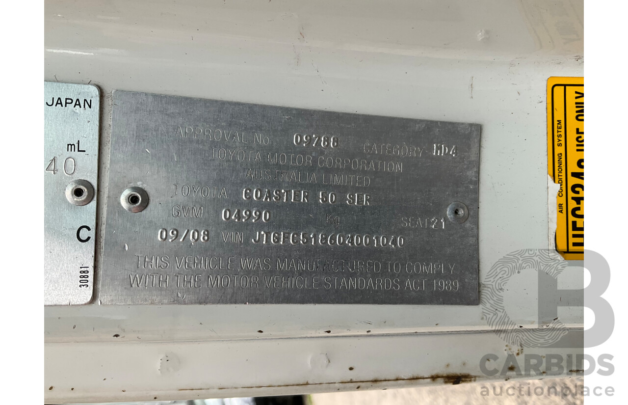 09/2008 Toyota Coaster Standard (LWB 4x2) XZB50R 07 Upgrade Bus White Turbo Diesel 4.0L - 21 Seater