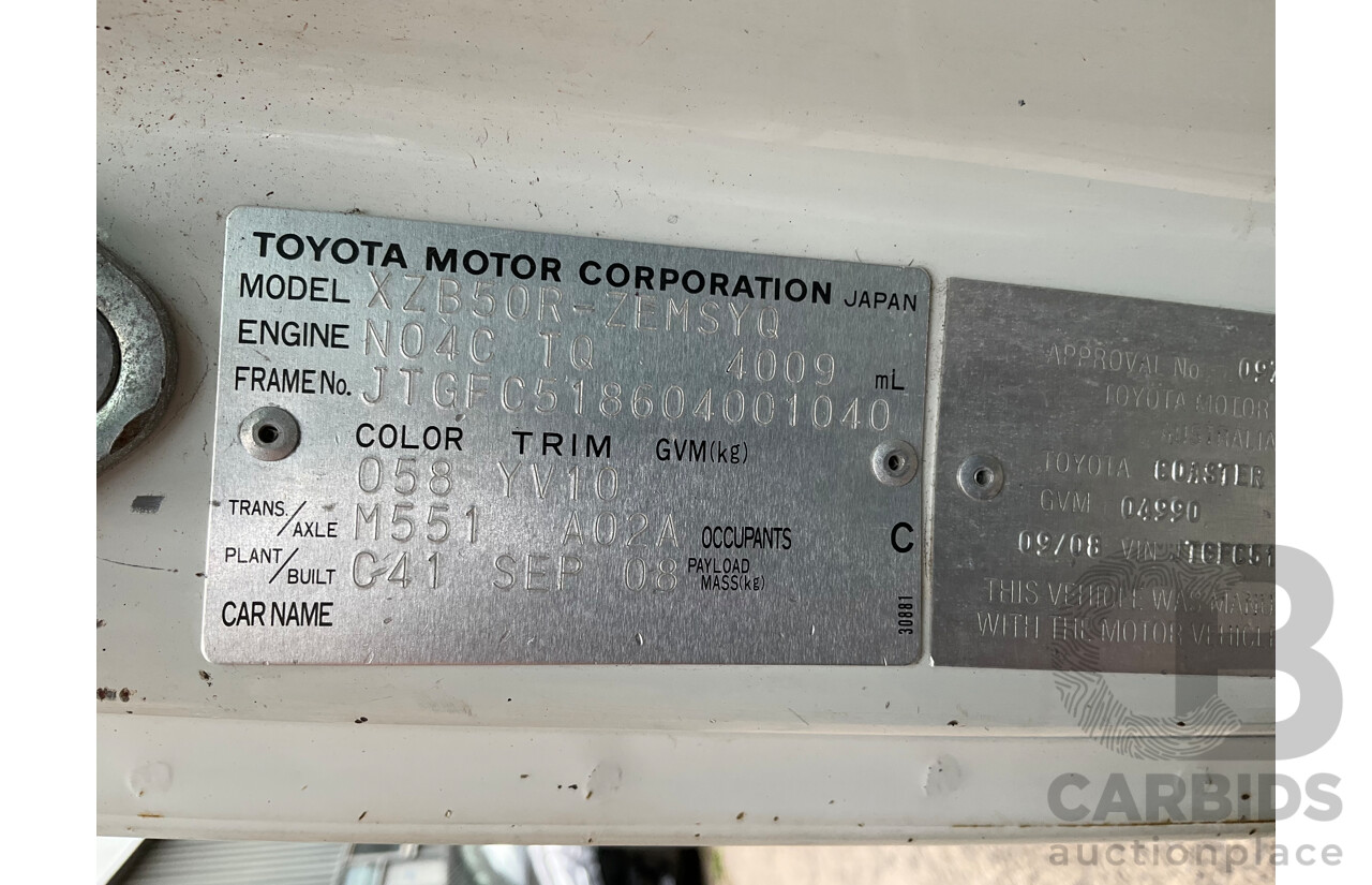 09/2008 Toyota Coaster Standard (LWB 4x2) XZB50R 07 Upgrade Bus White Turbo Diesel 4.0L - 21 Seater