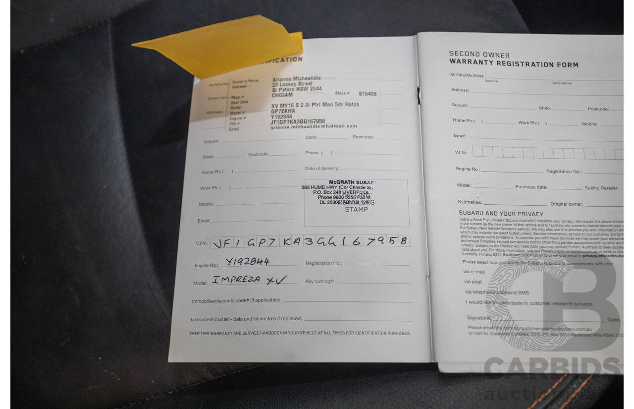 02/2016 Subaru XV 2.0i-S (AWD) MY17 4D Wagon Hyper Blue 2.0L