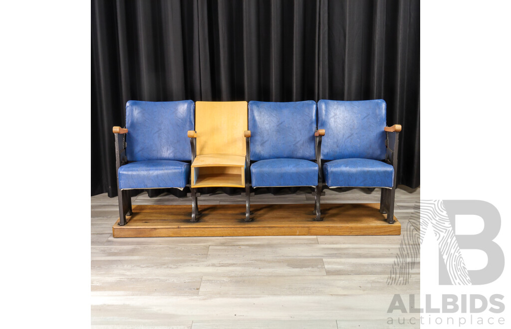 Good Art Deco Bank of Three Folding Theatre Seats, Ex Queanbeyan Theatre