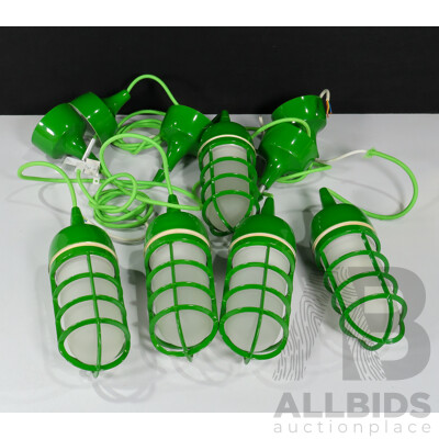 5 Matching Caged Green Industrial Style Wall Passage Lights