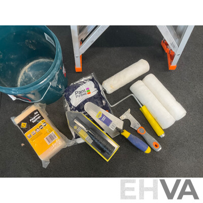 Assorted Painting Accessories, Storage Boxes and Plastic Cups
