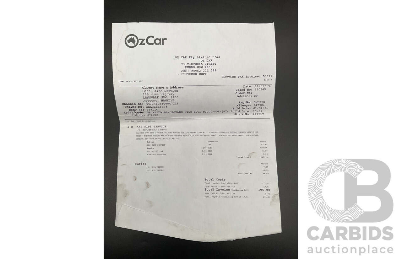 11/2009 Mazda BT50 Boss B3000 SDX (4x4) 09 Upgrade Dual Cab P/Up Gloaming Silver Metallic Turbo Diesel 3.0L