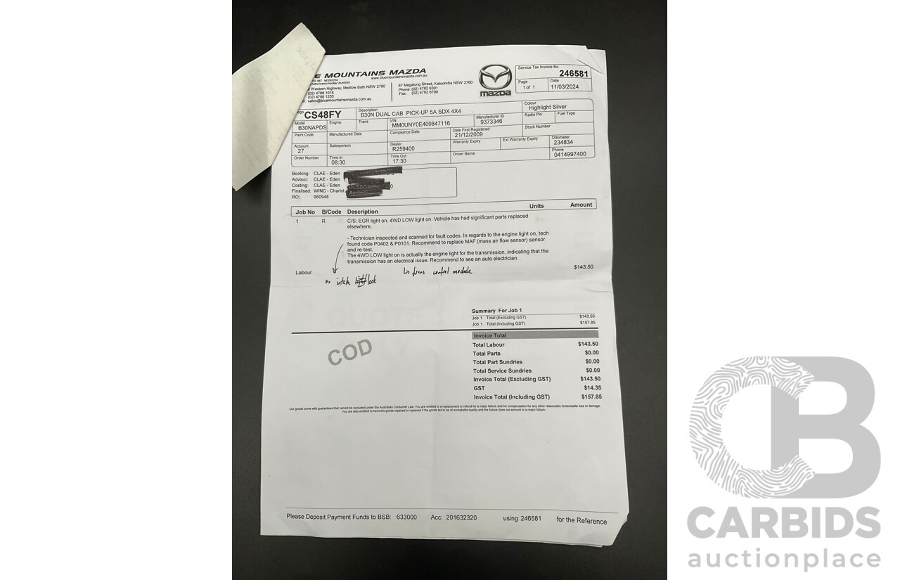 11/2009 Mazda BT50 Boss B3000 SDX (4x4) 09 Upgrade Dual Cab P/Up Gloaming Silver Metallic Turbo Diesel 3.0L