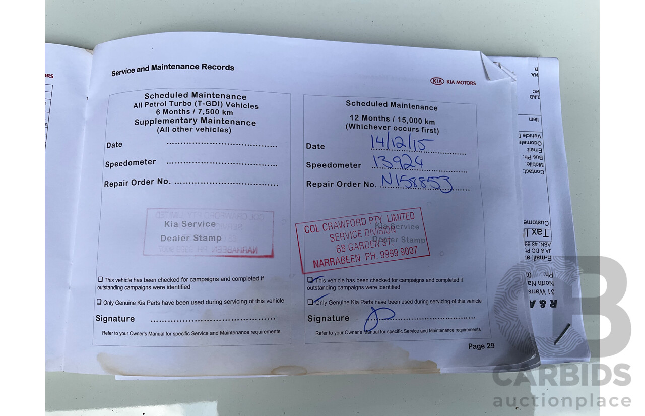 11/2014 Kia Sorento Si (4x2) XM MY14 4d Wagon Clear White V6 3.5L