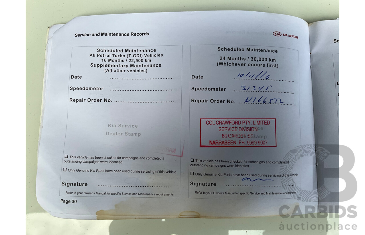 11/2014 Kia Sorento Si (4x2) XM MY14 4d Wagon Clear White V6 3.5L