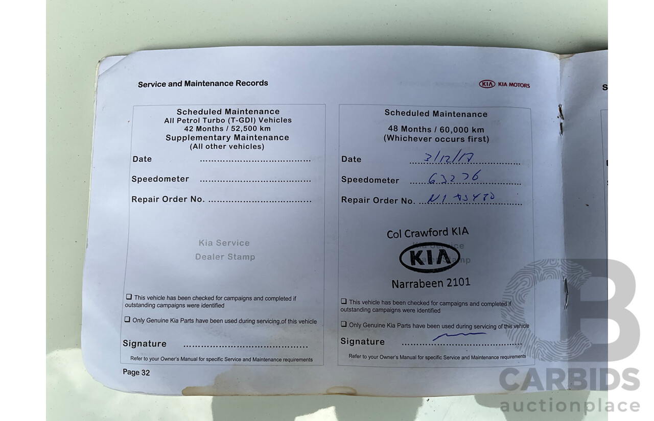 11/2014 Kia Sorento Si (4x2) XM MY14 4d Wagon Clear White V6 3.5L