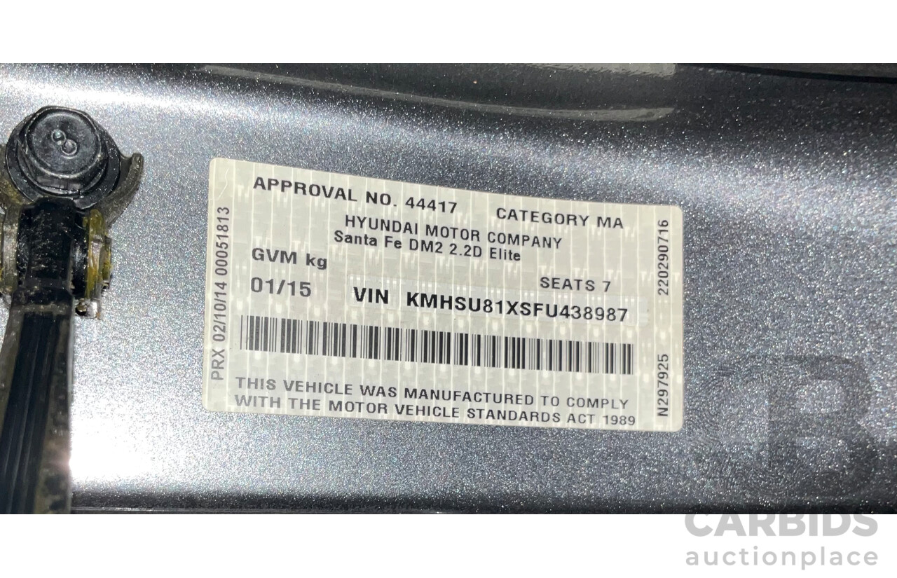 01/2015 Hyundai Santa Fe Elite CRDi (AWD) DM MY15 4D Wagon Titanium Silver Turbo Diesel 2.2L - 7 Seats
