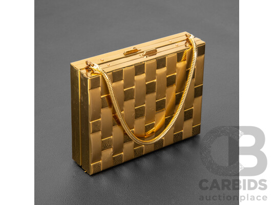 Vintage Gold Tone Metal Vanity Case Evening Clutch