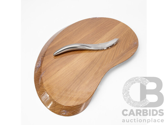 Georg Jensen Oak and Stainless Steel Cheese Board and Knife in Original Box