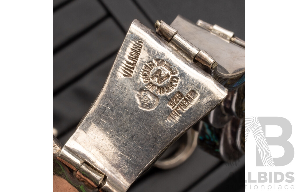 Vintage 925 Sterling Silver and Fine Inlayed Abalone Bracelet, Ring and Earrings Set - by Alfredo Villasana, Taxco, Mexico