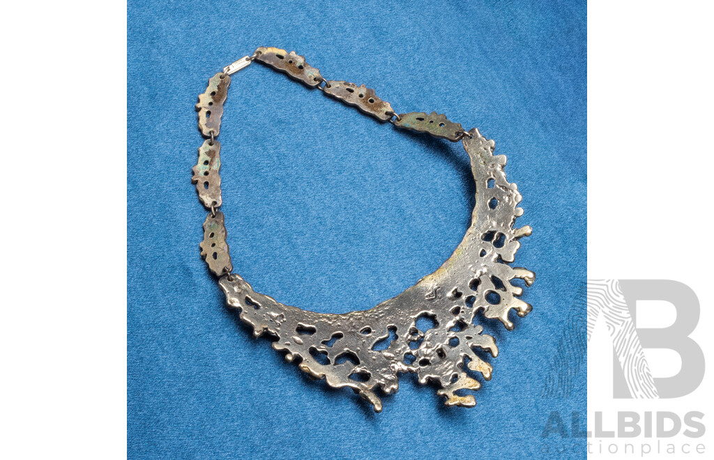 Vintage Handmade Oxidized Pewter Silver Tone Brutalist Necklace - by Robert Larin, Canada