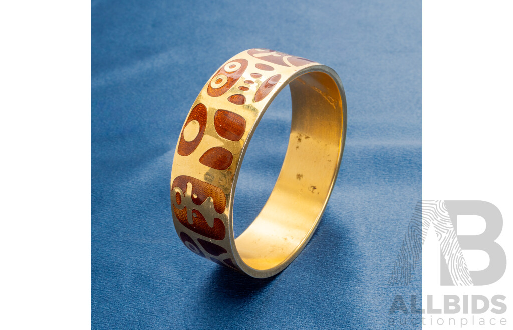 Vintage Handmade Mid Century Gold Plated Bangle with Fine Enamel Inlay - by De Passille-Sylvestre, Canada