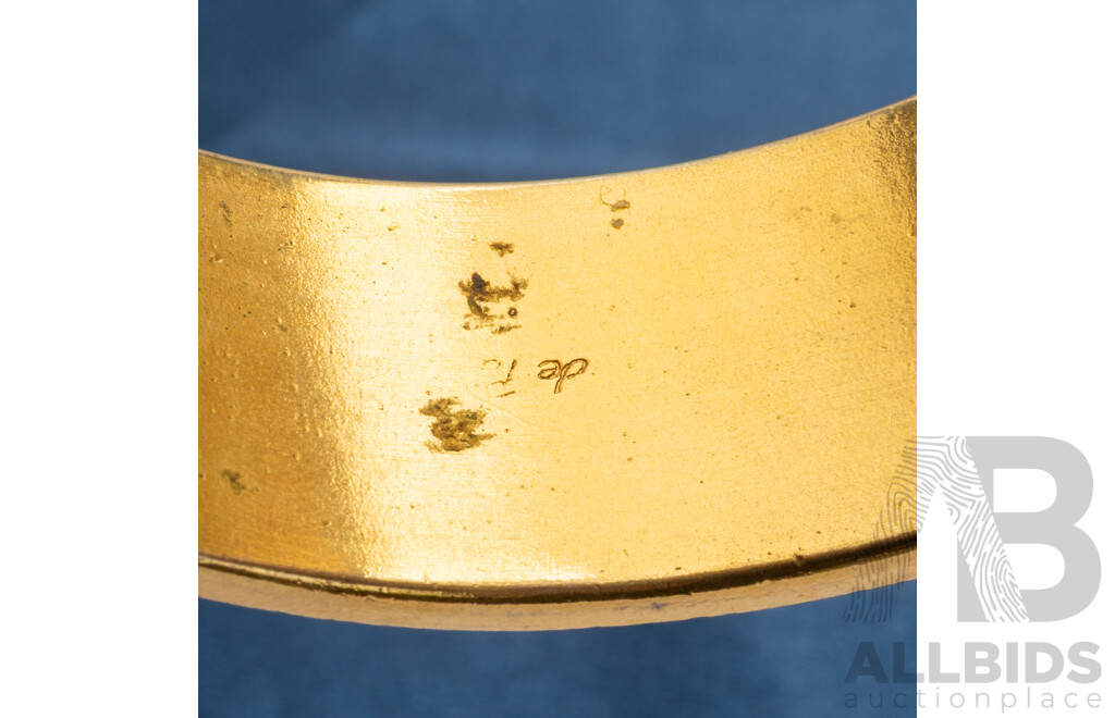 Vintage Handmade Mid Century Gold Plated Bangle with Fine Enamel Inlay - by De Passille-Sylvestre, Canada