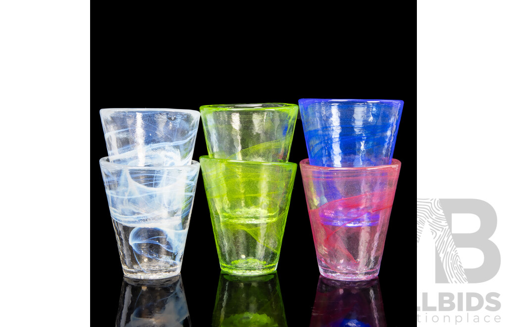 Set of Six Harlequin 'Mine' Tumblers by Ulrica Hydman- Vallien for Kosta Boda