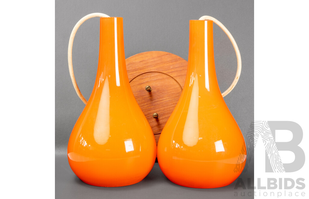 Pair of Orange Glass Pendant Lights