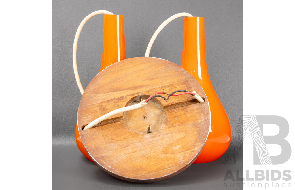 Pair of Orange Glass Pendant Lights