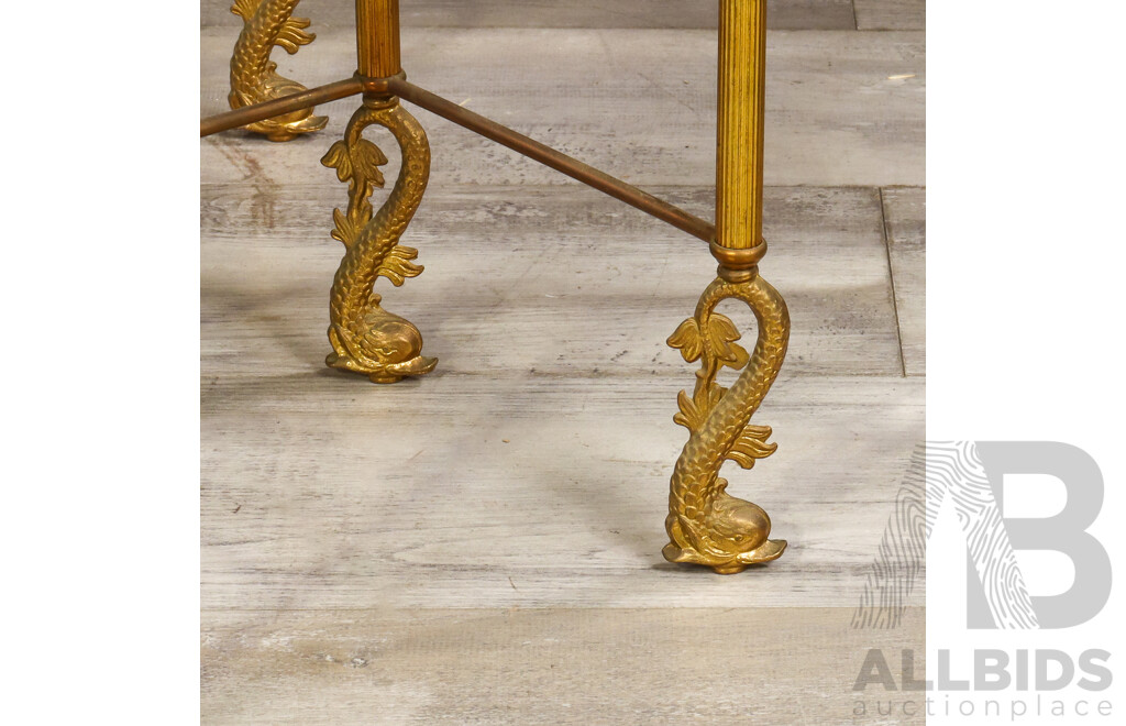 Nest of Three Brass Based Side Tables with Travertine Tops