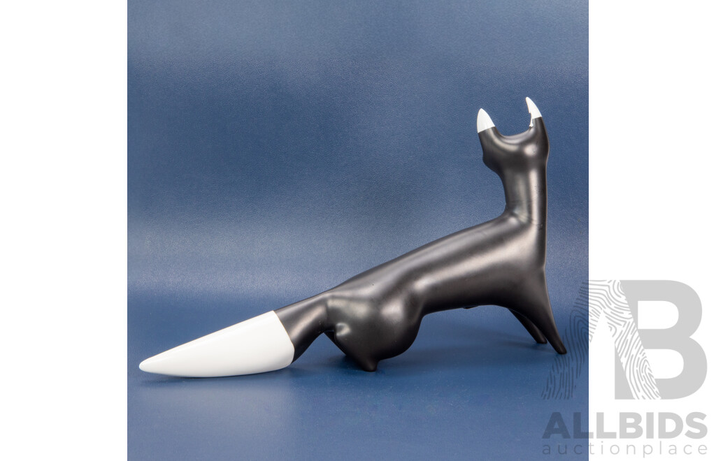 Large Modernist Black and White Glazed Fox by Royal Dux