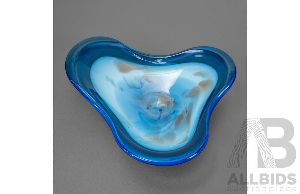 Biomorphic Murano Art Glass Bowl with Gold Inclusions