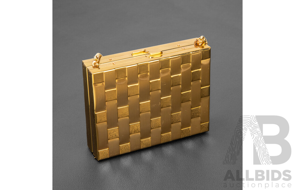 Vintage Gold Tone Metal Vanity Case Evening Clutch