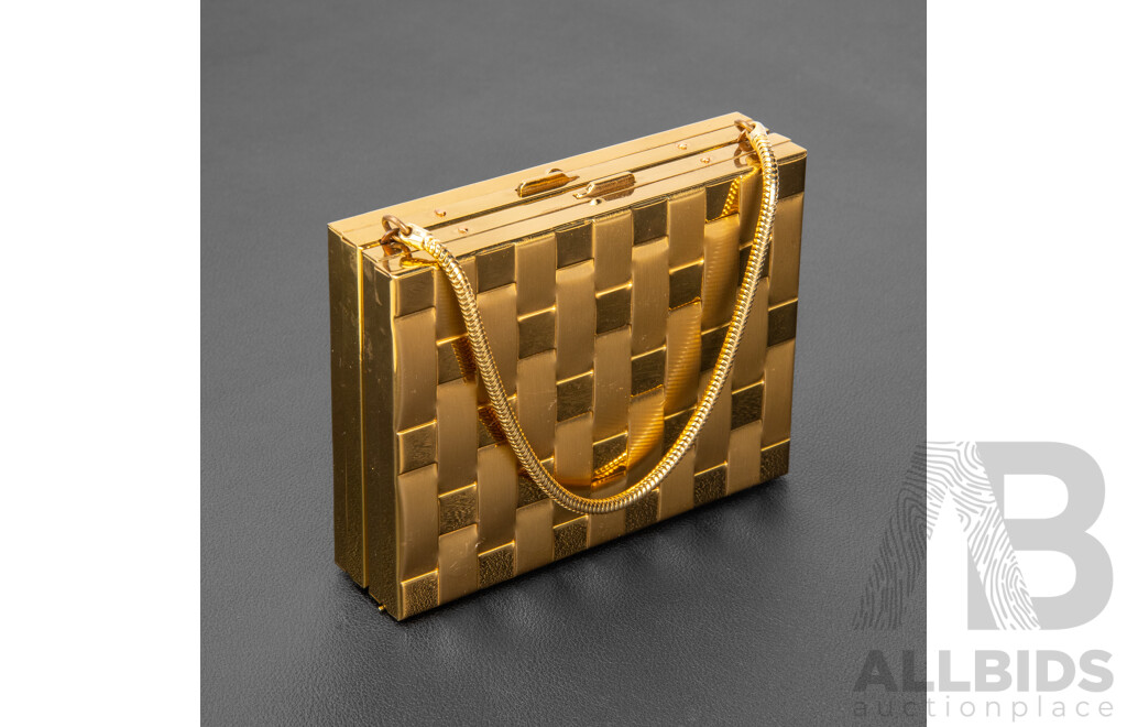 Vintage Gold Tone Metal Vanity Case Evening Clutch