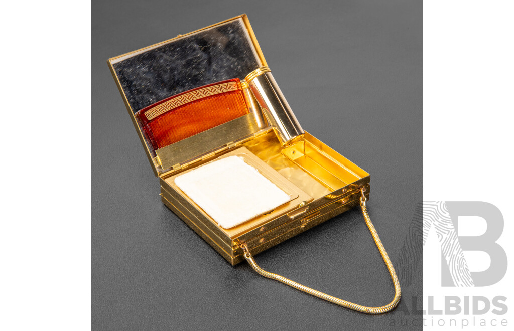 Vintage Gold Tone Metal Vanity Case Evening Clutch