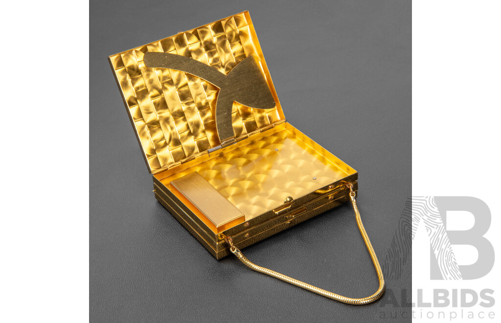Vintage Gold Tone Metal Vanity Case Evening Clutch