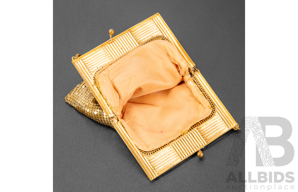 Vintage Whiting & Davis Gold Tone Mesh Evening Clutch Purse